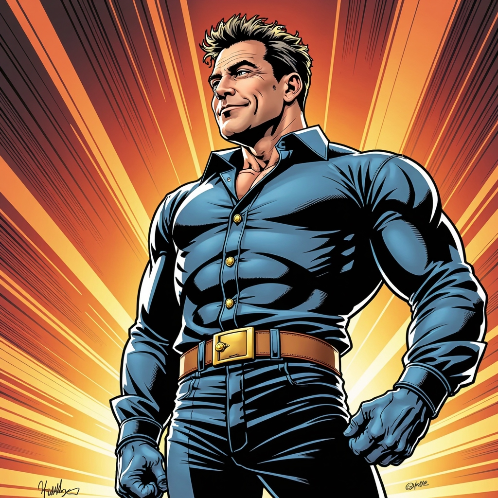 dynamic comic book cover art, bold lines-FLUX TRAI